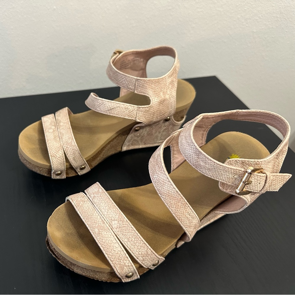 Volatile Euphoria Blush Snake Print Wedges - image 1